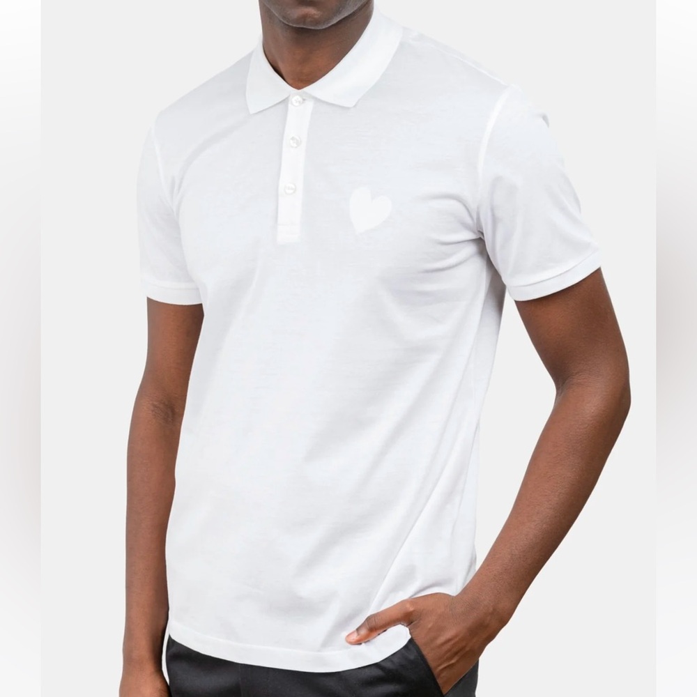NWOT! INIMIGO Men’s White Classic Embroidery Heart Short Sleeve Polo Shirt